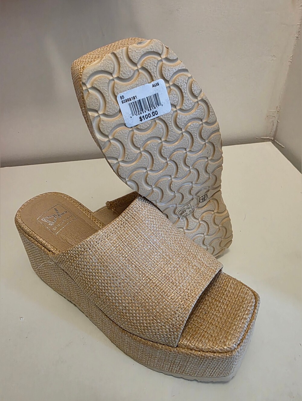 Beige Woven Platform Sandals
